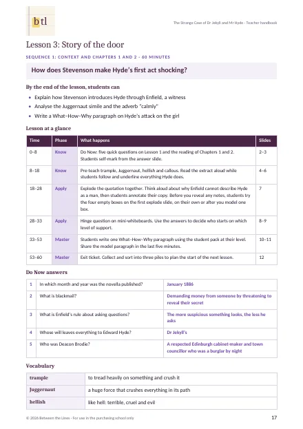 Lesson notes: Lesson 3 in the teacher handbook
