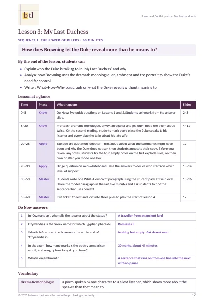 Lesson notes: Lesson 3 in the teacher handbook