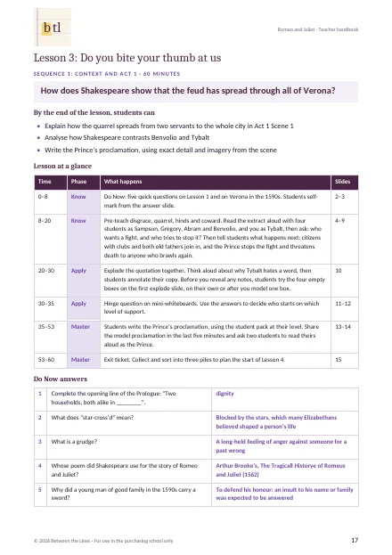 Lesson notes: Lesson 3 in the teacher handbook