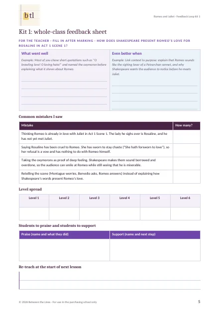 Whole-class feedback: Feedback Loop kit 1